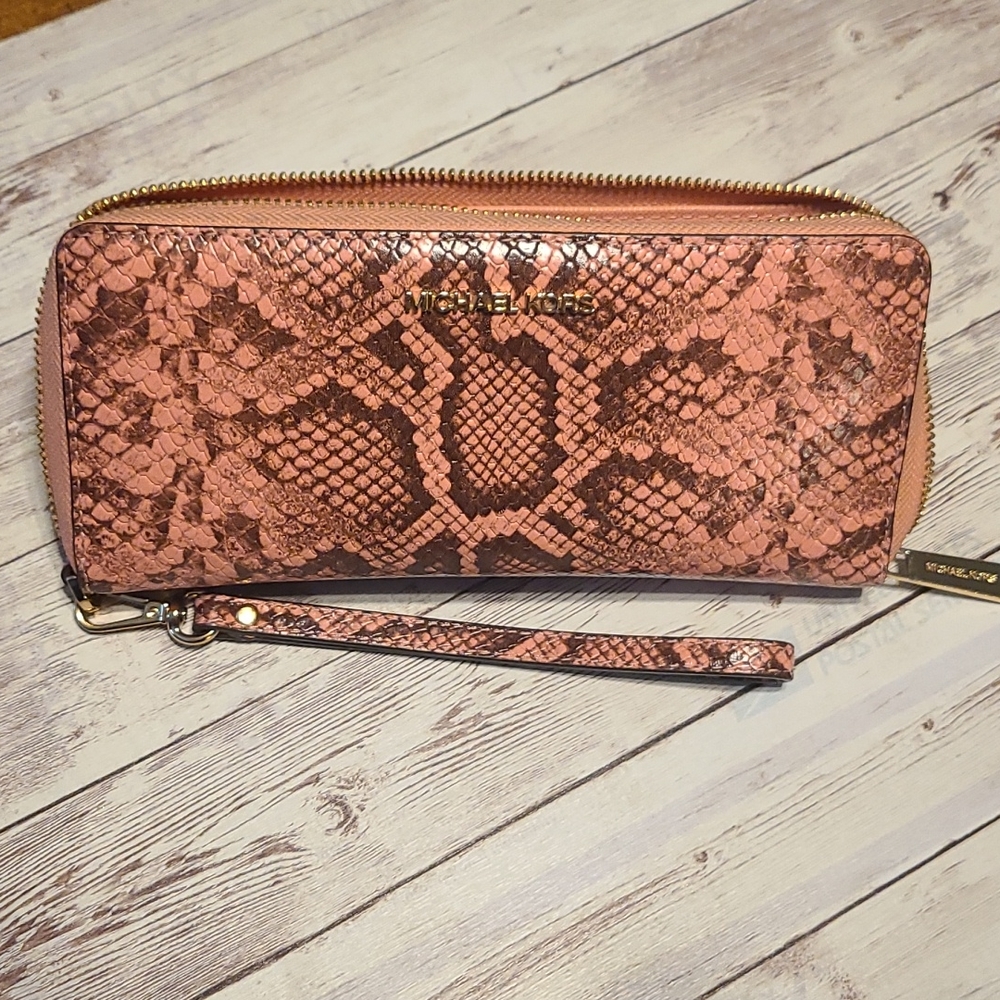 Michael Kors Jet Set Snakeskin Leather Wallet Wristlett